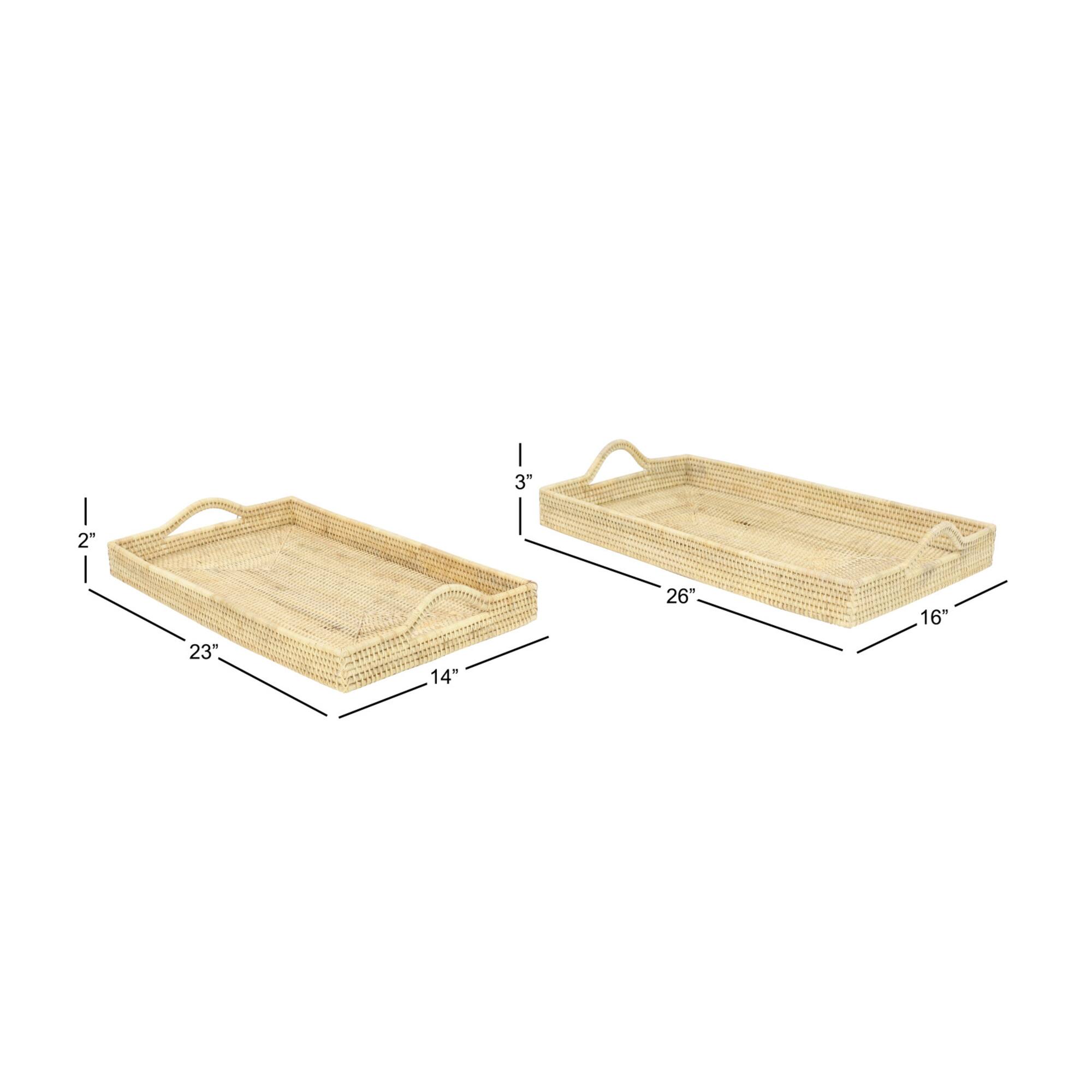 Light Brown Wood Boho Style Tray Set